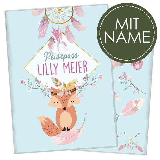 Boho Fuchs Blau Reisepasshülle für Kinder Mit Personalisierung