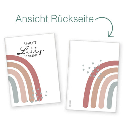 Regenbogen Altrosa U-Heft und Impfpasshülle Mit Personalisierung
