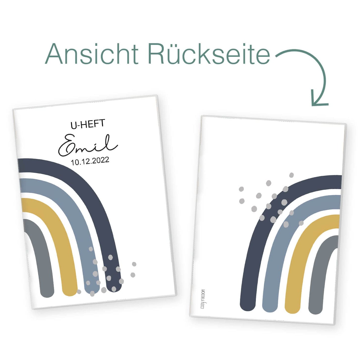 Regenbogen Blau U-Heft und Impfpasshülle Mit Personalisierung