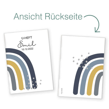 Regenbogen Blau U-Heft und Impfpasshülle Mit Personalisierung