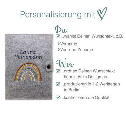 Regenbogen Natural Mutterpasshülle aus Filz Mit Personalisierung