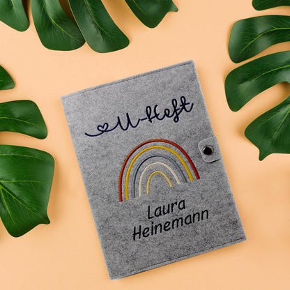 Regenbogen Natural U-Heft und Impfpasshülle aus Filz Mit Personalisierung