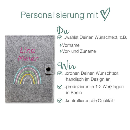 Regenbogen Pastell Mutterpasshülle aus Filz Mit Personalisierung
