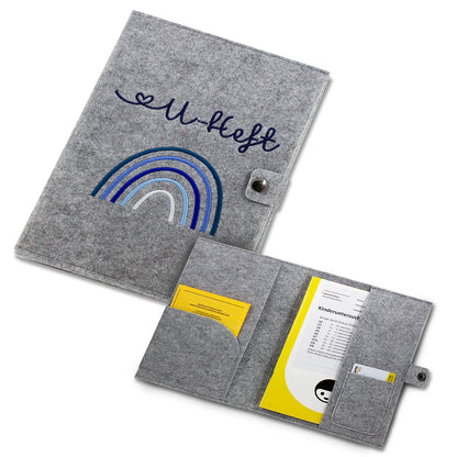 Regenbogen Blau U-Heft und Impfpasshülle aus Filz Ohne Personalisierung
