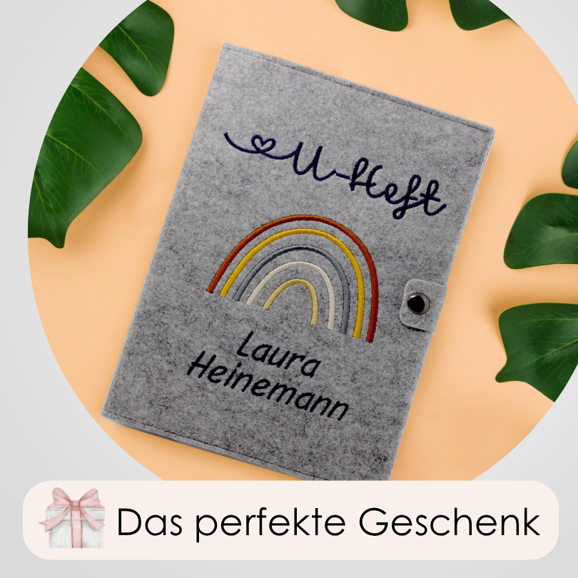 Regenbogen Natural U-Heft und Impfpasshülle aus Filz Mit Personalisierung