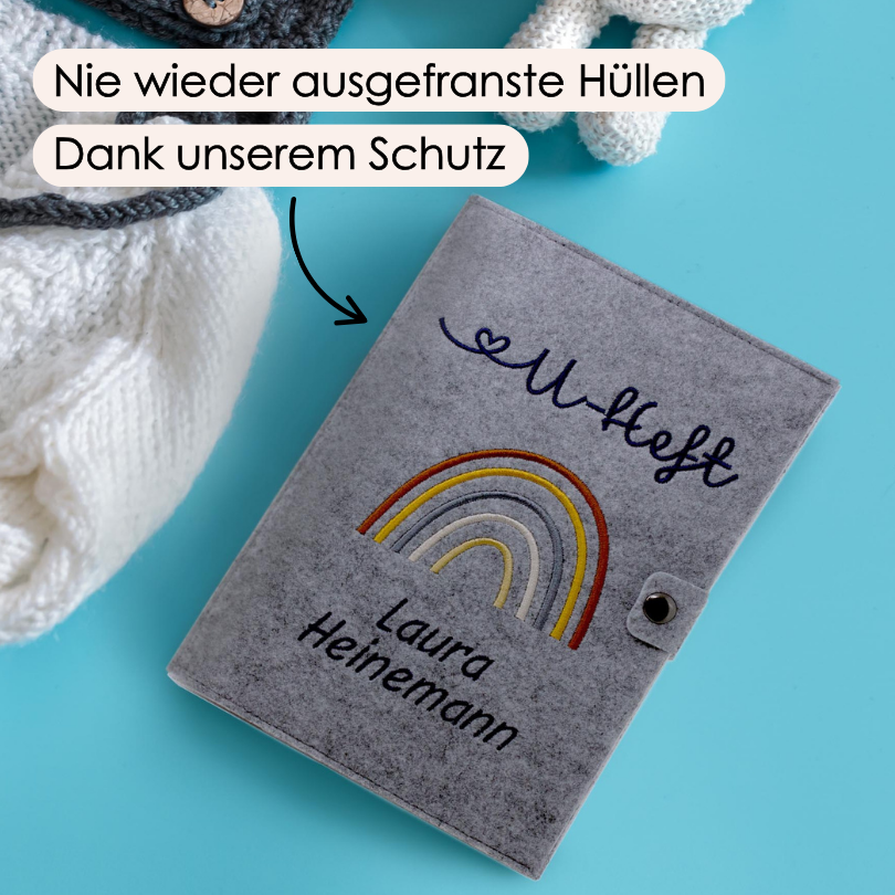Regenbogen Natural U-Heft und Impfpasshülle aus Filz Mit Personalisierung