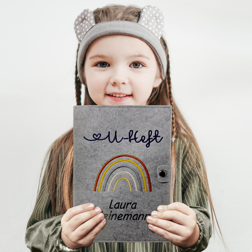 Regenbogen Natural U-Heft und Impfpasshülle aus Filz Mit Personalisierung