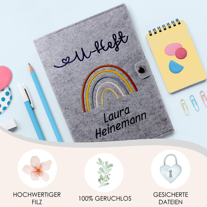 Regenbogen Natural U-Heft und Impfpasshülle aus Filz Mit Personalisierung