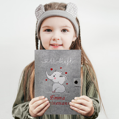 Elefant U-Heft und Impfpasshülle aus Filz Mit Personalisierung