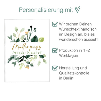 Green Flowers Mutterpasshülle Mit Personalisierung