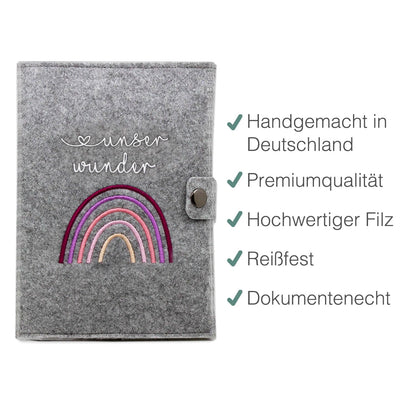 Regenbogen Rosa Mutterpasshülle aus Filz Ohne Personalisierung