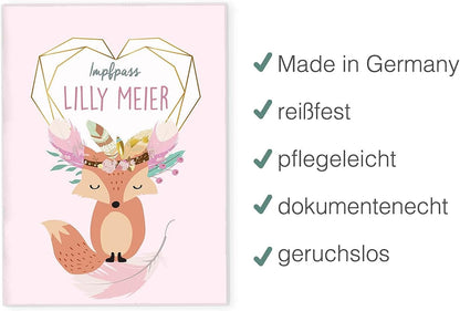Boho Fuchs Rosa Personalisierbare Impfpasshülle für Erwachsene und Kinder