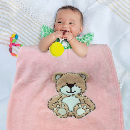 Decke Rosa Mit Bär | Babydecke Bestickt