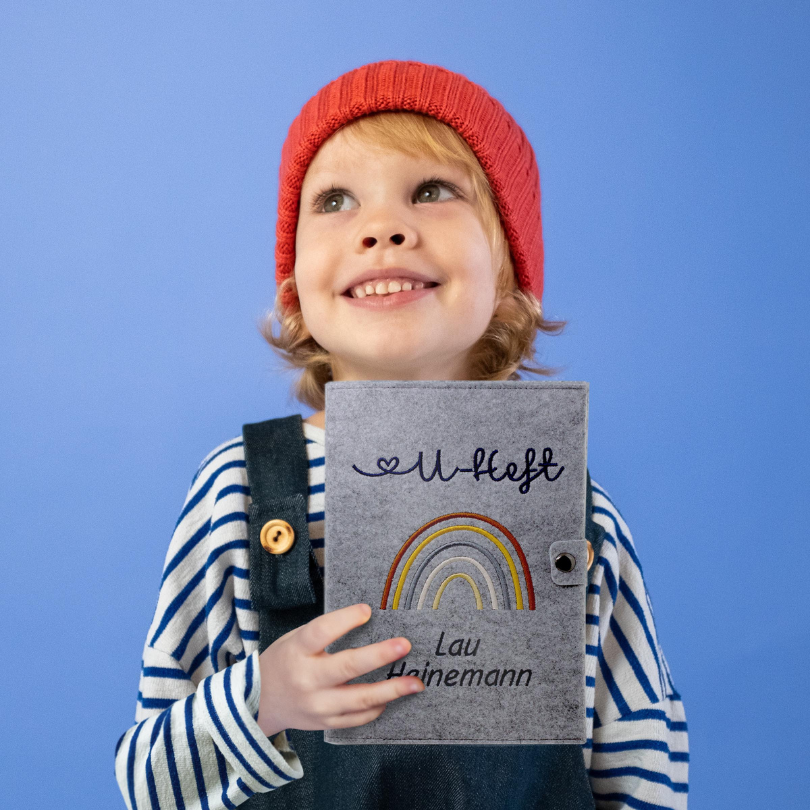 Regenbogen Natural U-Heft und Impfpasshülle aus Filz Mit Personalisierung