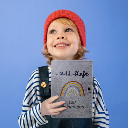 Regenbogen Natural U-Heft und Impfpasshülle aus Filz Mit Personalisierung