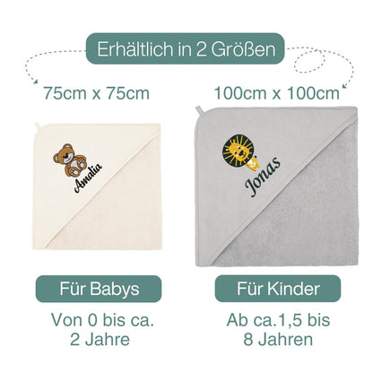 Natur Kinder Kapuzenhandtuch Bestickt mit Namen oder Wunschtext