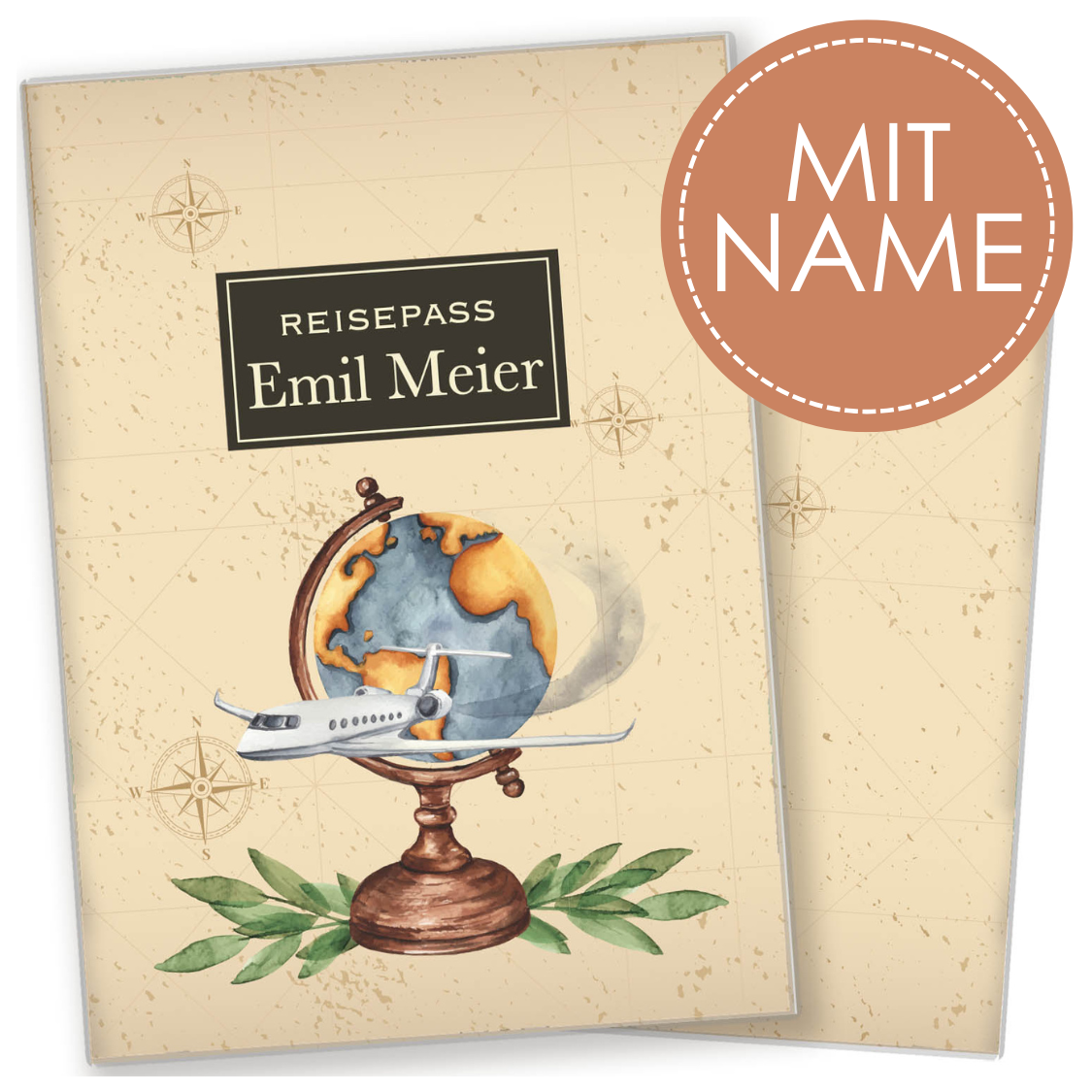 Globus Klassik Reisepasshülle für Erwachsene und Kinder Mit Namen