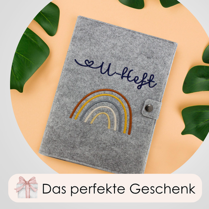 Regenbogen Natural U-Heft und Impfpasshülle aus Filz Ohne Personalisierung