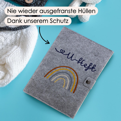Regenbogen Natural U-Heft und Impfpasshülle aus Filz Ohne Personalisierung