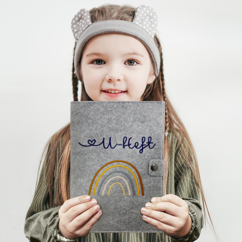 Regenbogen Natural U-Heft und Impfpasshülle aus Filz Ohne Personalisierung