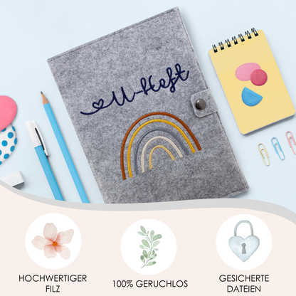 Regenbogen Natural U-Heft und Impfpasshülle aus Filz Ohne Personalisierung