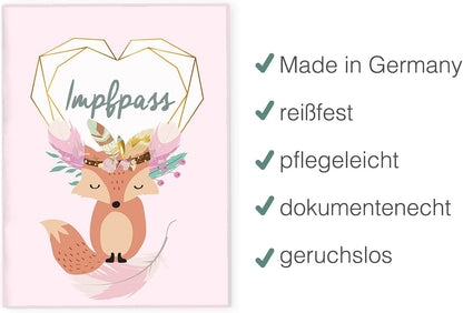 Boho Fuchs Rosa Impfpasshülle für Erwachsene und Kinder