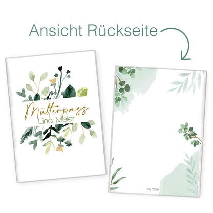 Green Flowers Mutterpasshülle Mit Personalisierung