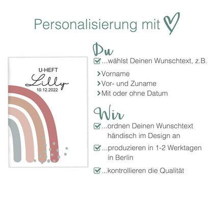 Regenbogen Altrosa U-Heft und Impfpasshülle Mit Personalisierung