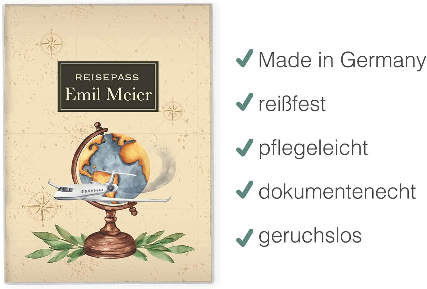 Globus Klassik Reisepasshülle für Erwachsene und Kinder Mit Namen