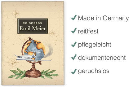 Globus Klassik Reisepasshülle für Erwachsene und Kinder Mit Namen