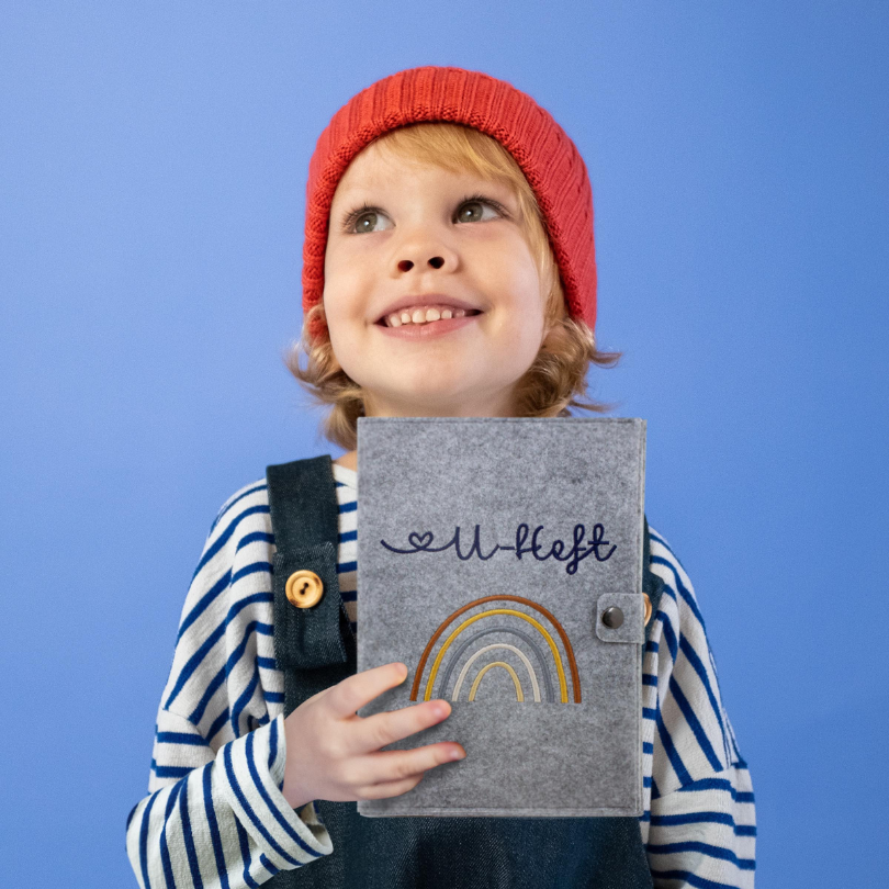 Regenbogen Natural U-Heft und Impfpasshülle aus Filz Ohne Personalisierung