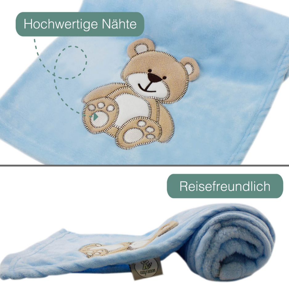 Decke Blau Mit Bär | Babydecke Bestickt
