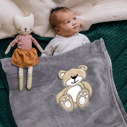Decke Blau Mit Bär | Babydecke Bestickt