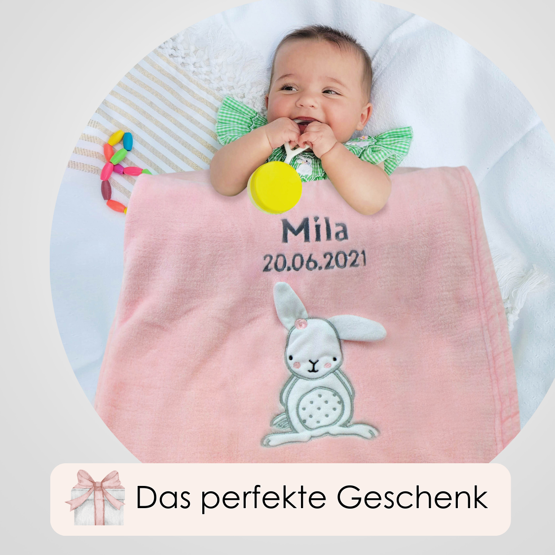 Decke Rosa Mit Hase | Babydecke Bestickt mit Namen und Geburtsdatum