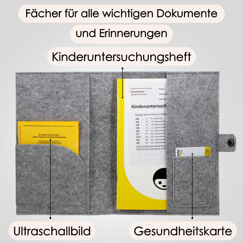 Regenbogen Blau U-Heft und Impfpasshülle aus Filz Mit Personalisierung