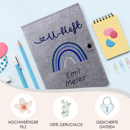 Regenbogen Blau U-Heft und Impfpasshülle aus Filz Mit Personalisierung