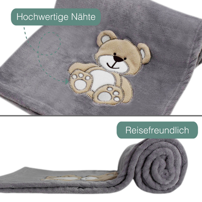 Decke Grau Mit Bär | Babydecke Bestickt