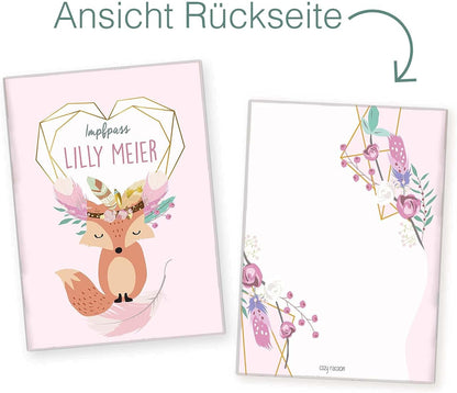 Boho Fuchs Rosa Personalisierbare Impfpasshülle für Erwachsene und Kinder