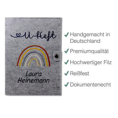 Regenbogen Natural U-Heft und Impfpasshülle aus Filz Mit Personalisierung