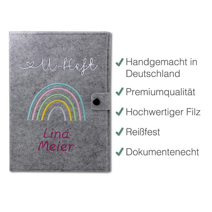 Regenbogen Pastell U-Heft und Impfpasshülle aus Filz Mit Personalisierung