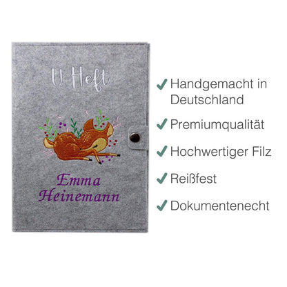 Rehkitz U-Heft und Impfpasshülle aus Filz Mit Personalisierung