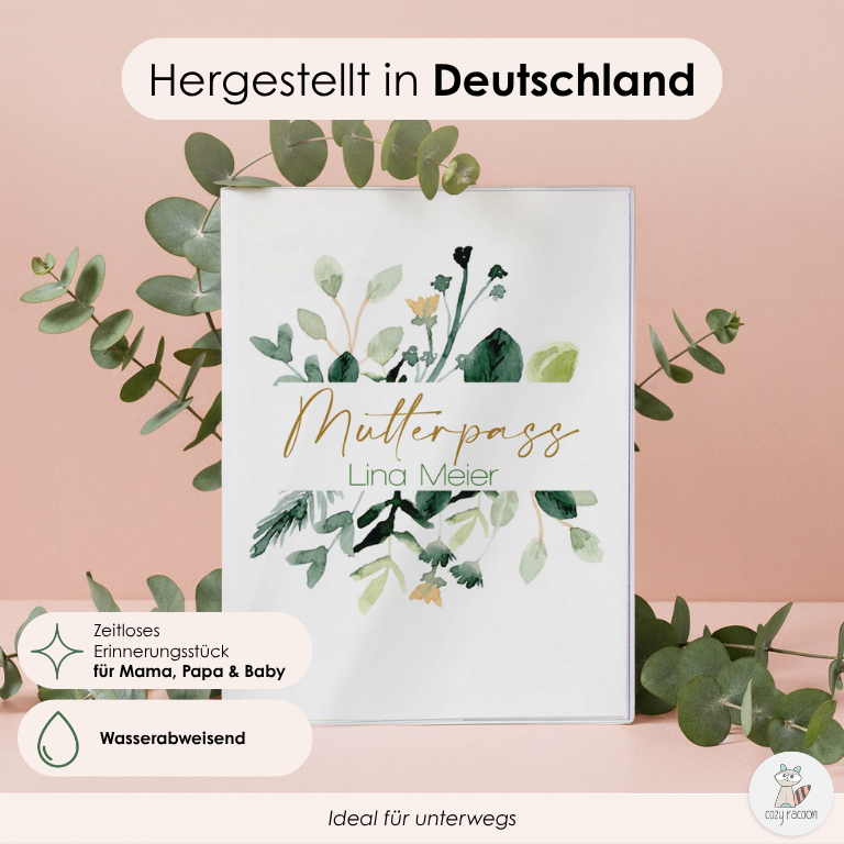 Green Flowers Mutterpasshülle Mit Personalisierung