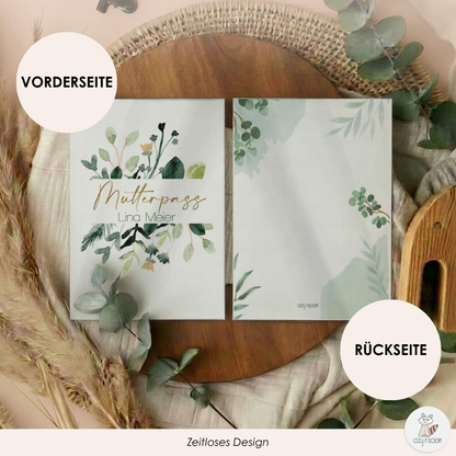 Green Flowers Mutterpasshülle Mit Personalisierung