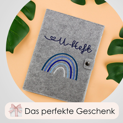 Regenbogen Blau U-Heft und Impfpasshülle aus Filz Ohne Personalisierung