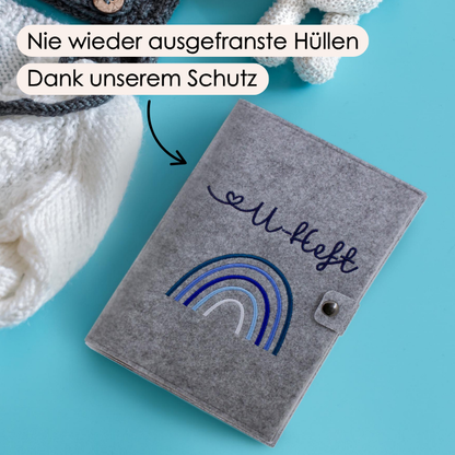 Regenbogen Blau U-Heft und Impfpasshülle aus Filz Ohne Personalisierung