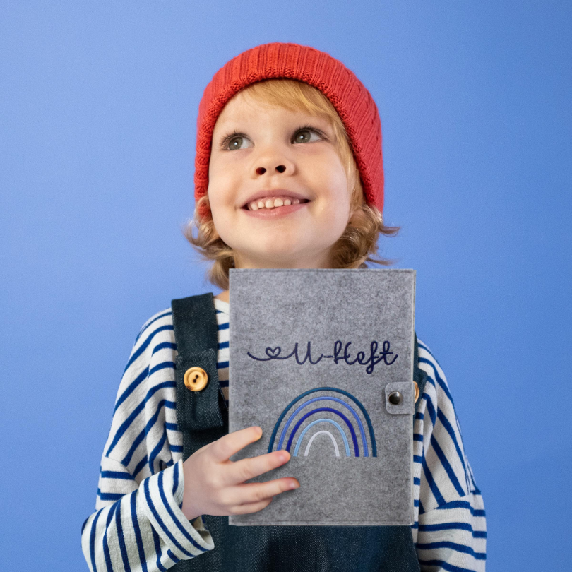 Regenbogen Blau U-Heft und Impfpasshülle aus Filz Ohne Personalisierung
