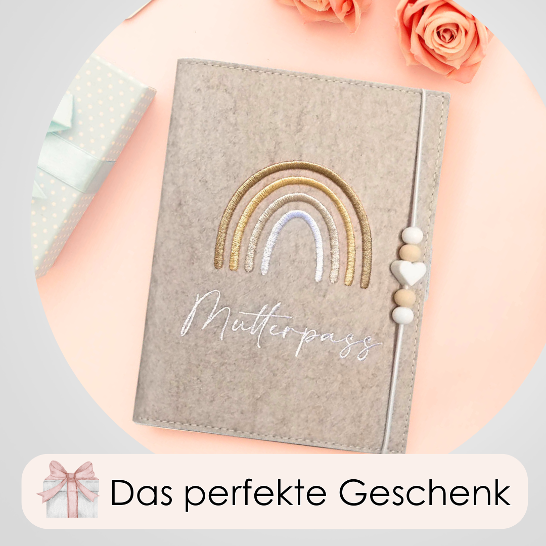 Regenbogen Natural Mutterpasshülle Beige aus Filz Ohne Personalisierung