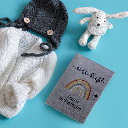 Regenbogen Natural U-Heft und Impfpasshülle aus Filz Mit Personalisierung