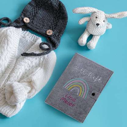 Regenbogen Pastell U-Heft und Impfpasshülle aus Filz Mit Personalisierung