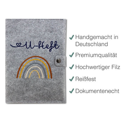 Regenbogen Natural U-Heft und Impfpasshülle aus Filz Ohne Personalisierung